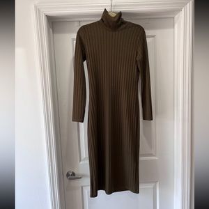 green turtleneck midi dress